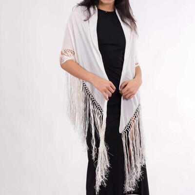 Mantón Seda Natural con Flecos Blanco