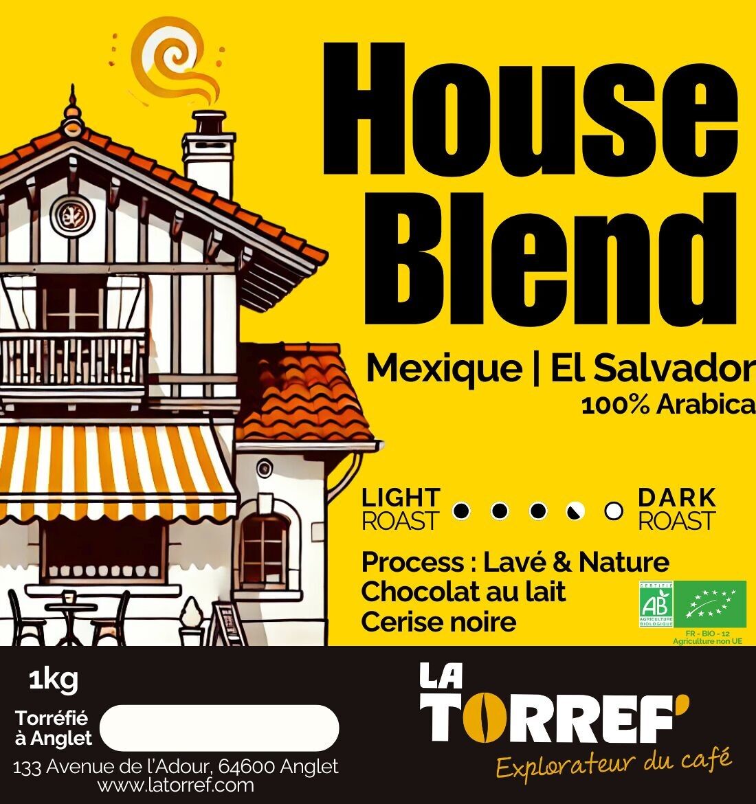 House Blend 1kg - Biologico - Tostatura media/scura - Chicchi di caffè speciali - 100% Arabica - Biologico