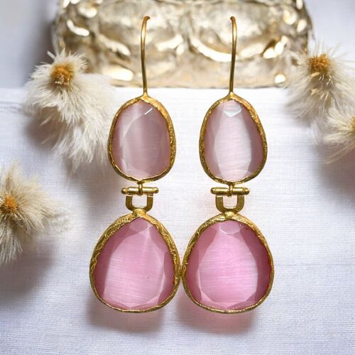 Boucles d'oreilles "DAHLIA" dorées or fin pierre d' Agate