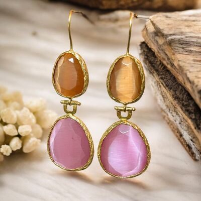 Orecchini "AMBRE" dorati con pietra di Agata oro fino