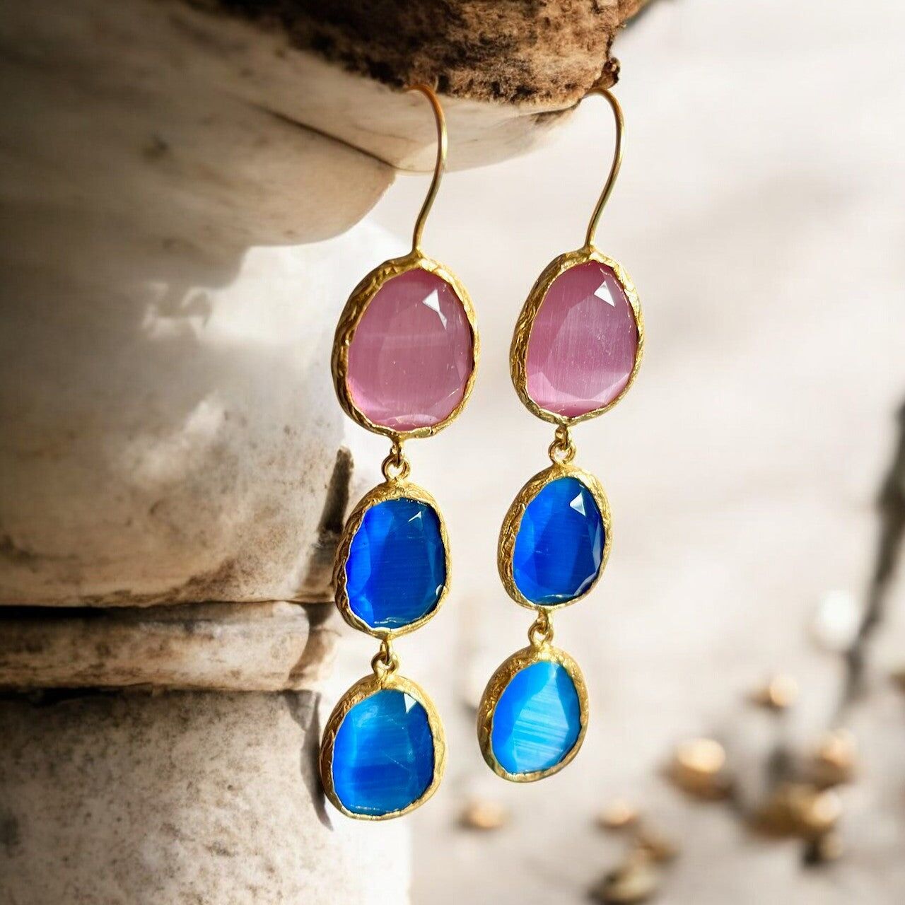 Orecchini "ROMY" placcati oro con pietra di agata fine