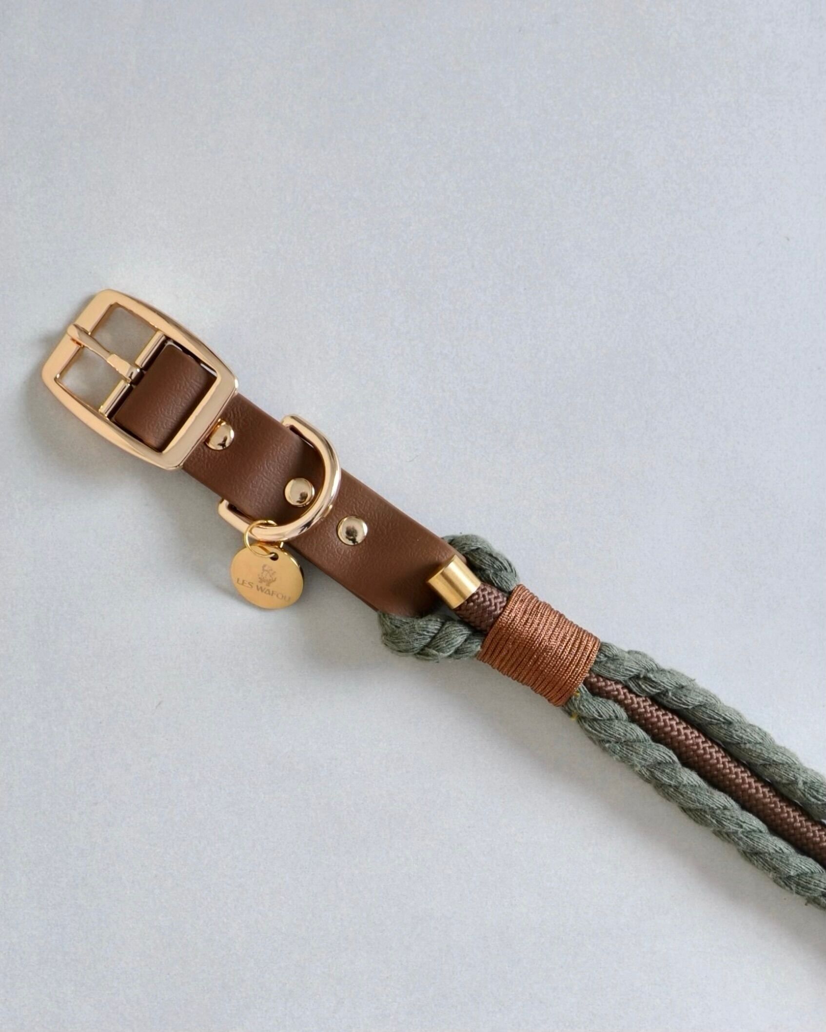 Braided Dog Collar - Khaki Green