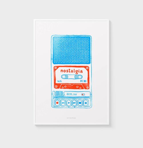 A3 Wall Art Print | Nostalgia cassette tape recorder