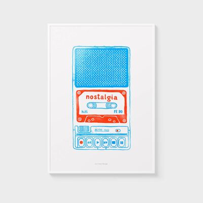 A3 Wall Art Print | Nostalgia cassette tape recorder