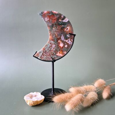 Agate mousse rouge Druzy Moon (10-12 cm) sur support – #16