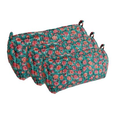 Trousse de toilette Fleurs Turquoise - Pêche | TAILLE M