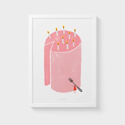Impresión de arte de pared A3 | pastel de cumpleaños rosa