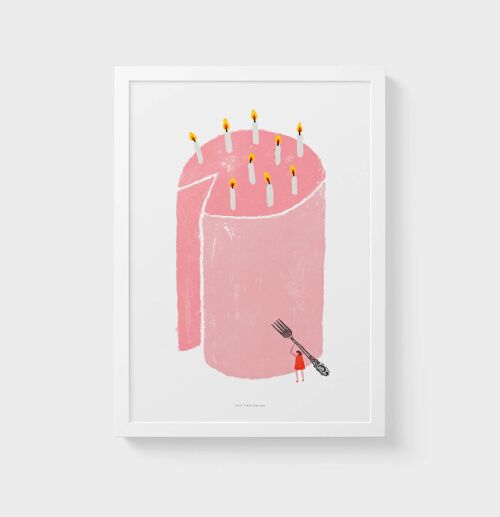 A4 Wall Art Print | Pink birthday cake