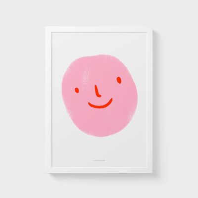 A3 Wall Art Print | Pink happy emoticon