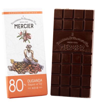 NOIR UGANDA 80%: tavoletta di cioccolato fondente con cacao minimo all'80%. Cacao dall'Uganda
