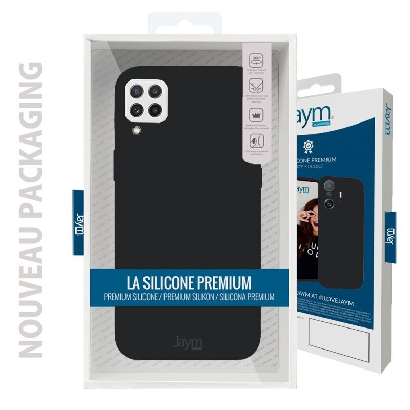 FUNDA PREMIUM DE SILICONA Y MICROFIBRA PARA SAMSUNG GALAXY A12 NEGRA - JAYM® CLASSIC®** - JMSIL0224