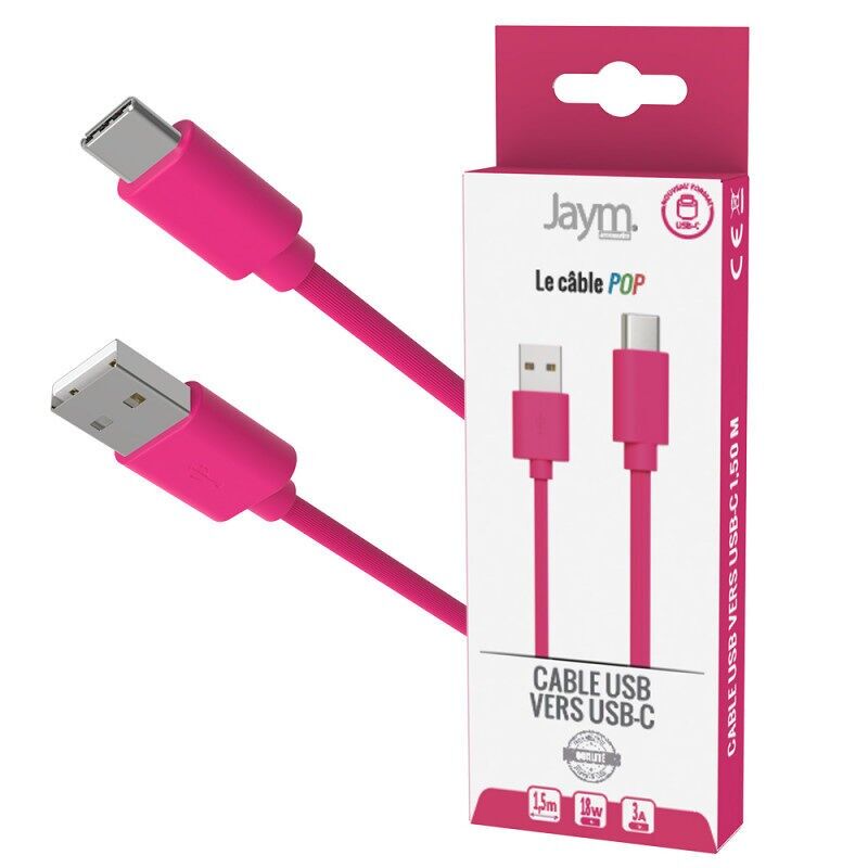 CAVO DI RICARICA E SINCRONIZZAZIONE DA USB-A A USB-C - LUNGHEZZA 1.5M - ROSA - COLLEZIONE JAYM® POP - JMPOPCABLE029