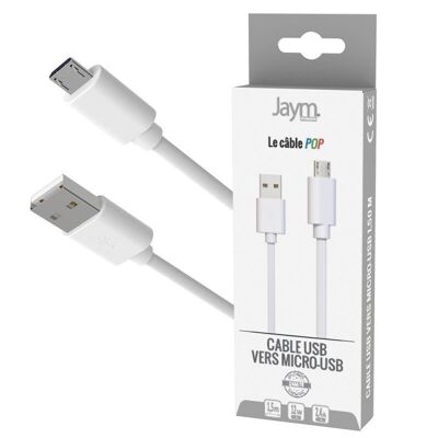 CABLE DE CARGA Y SINCRONIZACIÓN USB-A A MICRO-USB - LONGITUD 1.5M - BLANCO - COLECCIÓN POP JAYM® - JMPOPCABLE032