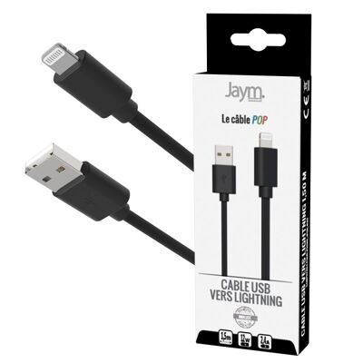 CABLE DE CARGA Y SINCRONIZACIÓN USB-A A LIGHTNING - LONGITUD 1.5M - NEGRO - COLECCIÓN POP JAYM® - JMPOPCABLE033