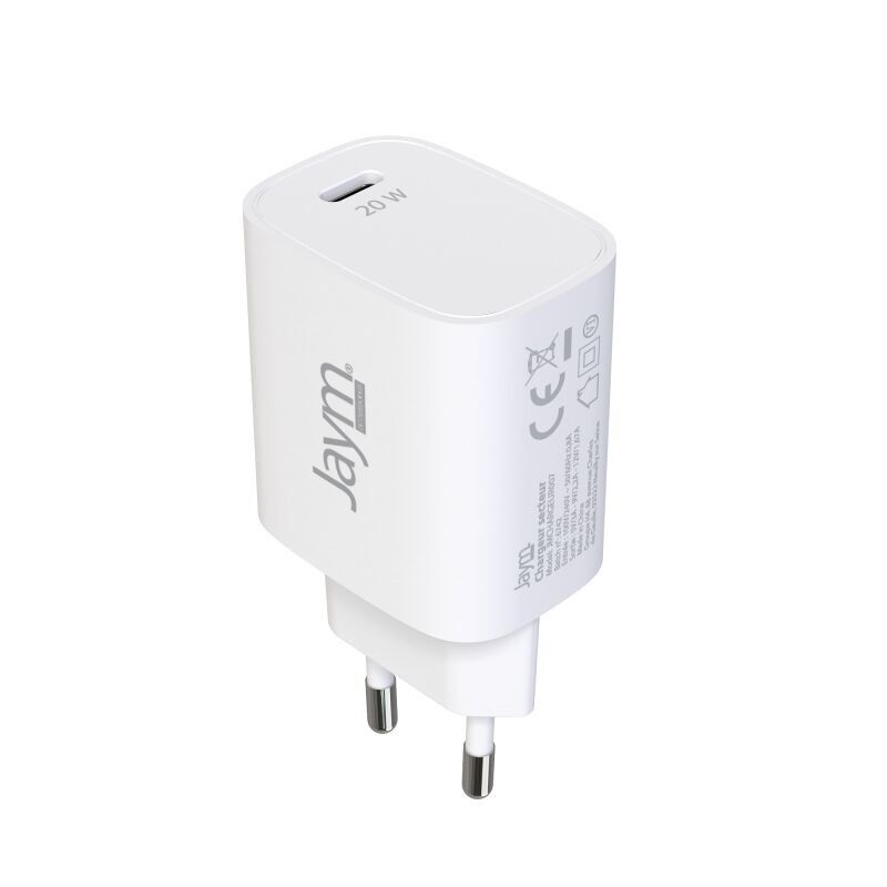 PACK 20 W USB-C PD UND PPS FAST SECTOR CHARGER + 2 M WEISSES USB-C AUF LIGHTNING MFI-KABEL - JAYM® - JMCOMBO007
