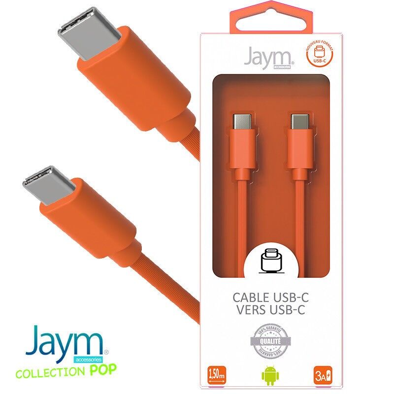 CAVO DI RICARICA E SINCRONIZZAZIONE DA USB-C A USB-C PD (27 W) - LUNGHEZZA 1.5M - ARANCIONE - COLLEZIONE JAYM® POP - JMPOPCABLE041