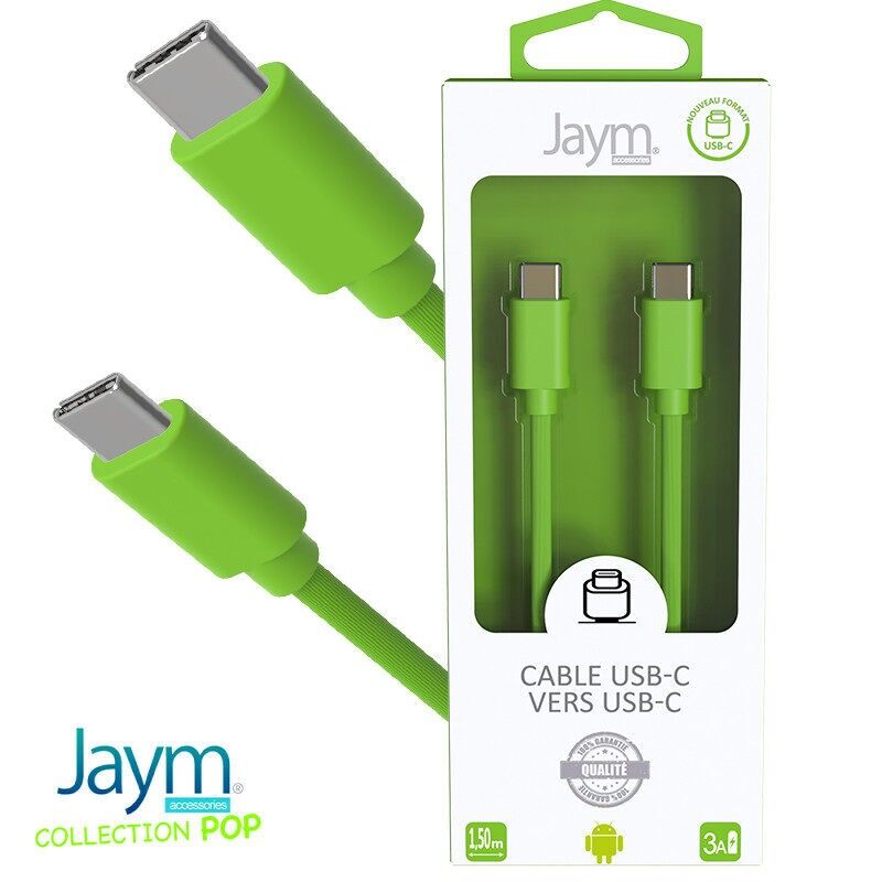CAVO DI RICARICA E SINCRONIZZAZIONE DA USB-C A USB-C PD (27 W) - LUNGHEZZA 1.5M - VERDE - COLLEZIONE JAYM® POP - JMPOPCABLE042