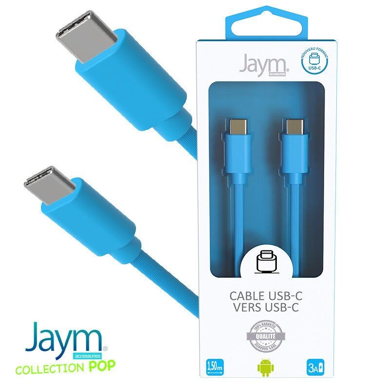 CAVO DI RICARICA E SINCRONIZZAZIONE DA USB-C A USB-C PD (27 W) - LUNGHEZZA 1.5M - BLU - COLLEZIONE JAYM® POP - JMPOPCABLE044