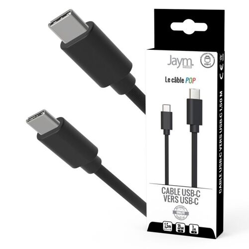 CABLE CHARGE & SYNCHRO USB-C VERS USB-C PD (27W) - LONGUEUR 1.5M - NOIR - JAYM® COLLECTION POP - JMPOPCABLE047