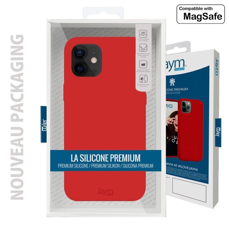 PREMIUM-HÜLLE AUS SILIKON UND MIKROFASER KOMPATIBEL MIT MAGSAFE FÜR APPLE IPHONE 12 / 12 PRO ROT - JAYM® CLASSIC® ** - JMSIL0298