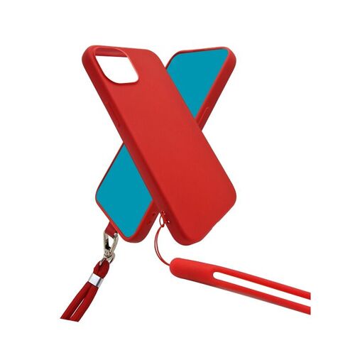 COQUE SILICONE AVEC TOUR DE COU ET TOUR DE POIGNET INCLUS POUR IPHONE 14 PLUS ROUGE - JAYM® POP ** - JMSTC019