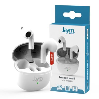 AURICULARES COMPACTOS VERDADEROS INALÁMBRICOS - BLUETOOTH 5.0 - BLANCOS - JAYM® - JMTWS03