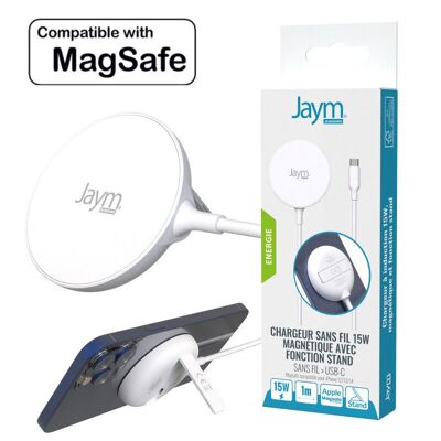 CARGADOR INTELIGENTE CON INDUCCIÓN RÁPIDA QI 15W - MAGSAFE MAGNETIC CON FUNCIÓN STAND - BLANCO - JAYM® - JMPAD03
