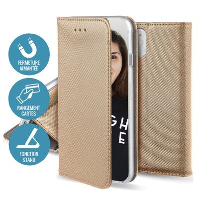 FUNDA FOLIO CON SOPORTE MAGNÉTICO DORADO COMPATIBLE CON SAMSUNG GALAXY S23 ULTRA - JAYM® ** - TFBKFS0482