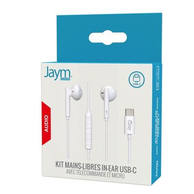 KIT PEDONALE CUFFIE CLASSIC TYPE-C + TELECOMANDO + MICROFONO BIANCO - JAYM® - JMKP005