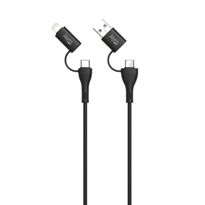 CABLE QUADRIPLUG 4-EN-1 USB-C / USB-A VERS USB-C / LIGHTNING NOIR - JAYM® BULK ** - JMPOPCABLE051