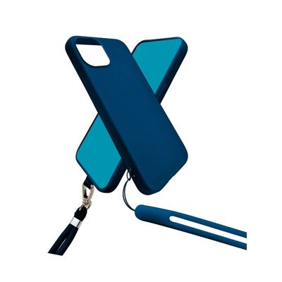 CUSTODIA IN SILICONE CON CINGHIA DA COLLO E CINTURINO DA POLSO INCLUSI PER IPHONE 15 PLUS BLU - JAYM® POP** - JMSTC165