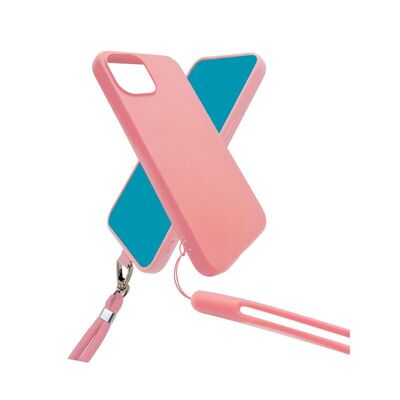 CUSTODIA IN SILICONE CON CINGHIA DA COLLO E CINTURINO DA POLSO INCLUSI PER IPHONE 15 PRO MAX ROSA - JAYM® POP ** - JMSTC172