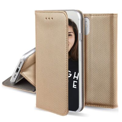 CUSTODIA FOLIO CON SUPPORTO MAGNETICO ORO COMPATIBILE CON APPLE IPHONE 15 PLUS - JAYM® ** - TFBKFS0527