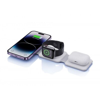 3-IN-1 FOLDABLE CHARGING STATION FOR PHONE + WATCH + EARPHONES - COMPATIBLE WITH INDUCTION CHARGING + MAGSAFE - JAYM - JMPW003