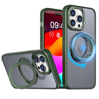 CUSTODIA RINFORZATA COMPATIBILE CON IPHONE 16 CON ANELLO DI SUPPORTO MAGSAFE ROTANTE - VERDE - JAYM® - JMRING017