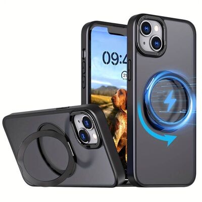 COQUE RENFORCÉE COMPATIBLE IPHONE 16 PRO MAX AVEC ANNEAU STAND MAGSAFE ROTATIF - NOIR - JAYM® - JMRING025