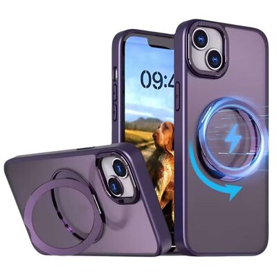 COQUE RENFORCÉE COMPATIBLE IPHONE 16 PRO MAX AVEC ANNEAU STAND MAGSAFE ROTATIF - VIOLET - JAYM® - JMRING027