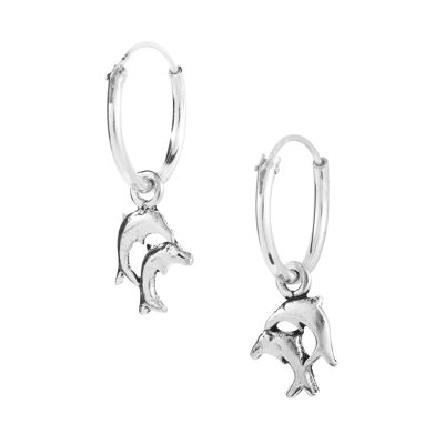 Double Dolphin 12mm Silver Hoops