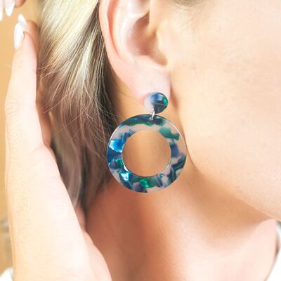Pendientes de aro colgantes de carey azul y verde