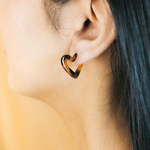 Dark Tortoise Shell Heart-Shaped Huggie Hoops