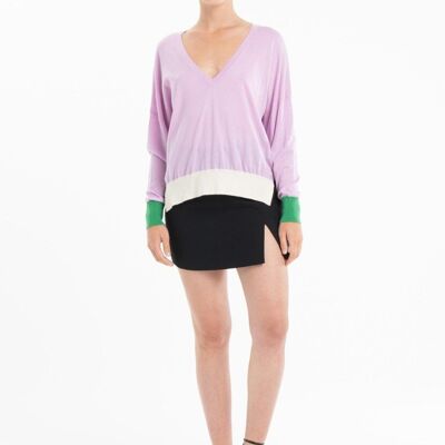 Maglione oversize da donna con scollo a V in cashmere ultrafine e lana lavanda - KELLY 10