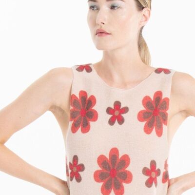 Women's cashmere skin print round neck tank top - KELLY 22