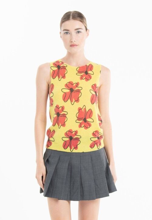 Débardeur col rond cachemire jaune fluo imprimé femme - KELLY 26