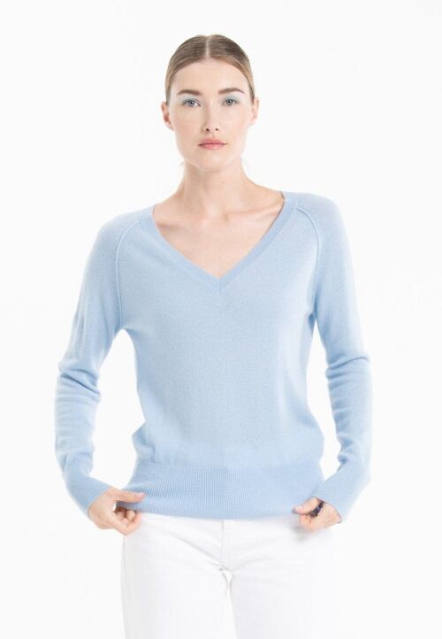 Pull col V cachemire baby blue femme - LILLY 6