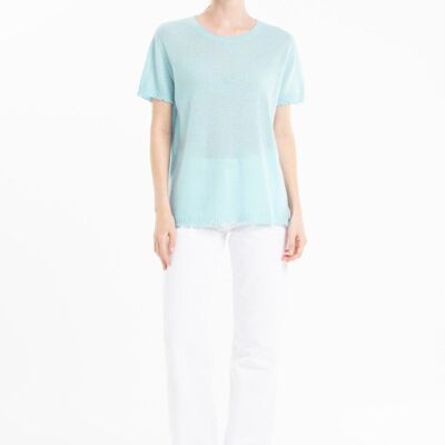 Camiseta de mujer de cachemira turquesa con cuello redondo - AVA 6