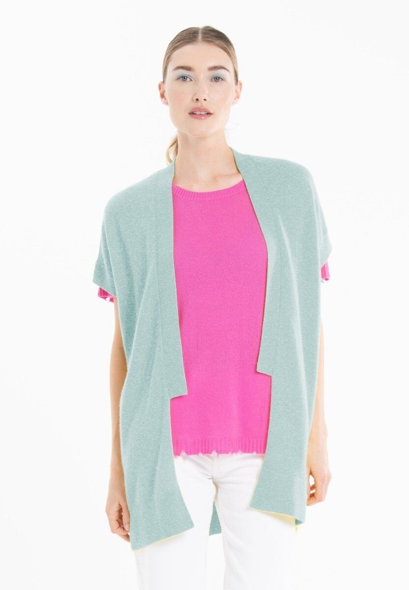 Wassergrüne Strickjacke aus Kaschmir für Damen mit kurzen Ärmeln - RIA 4