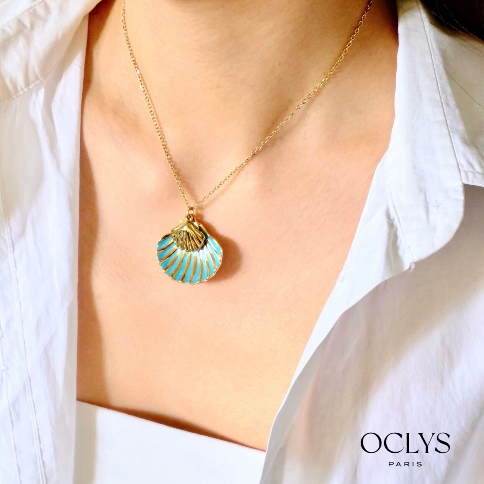 Collar de cadena de oro con conchas de colores de acero inoxidable de Didina