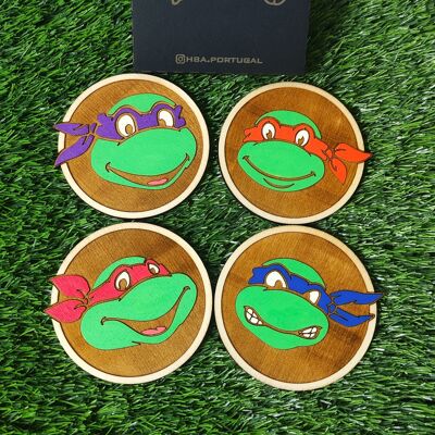 Wooden Coasters of Teenage Mutant Ninja Turtles, TMNT Gift, Classic Cartoon Housewarming