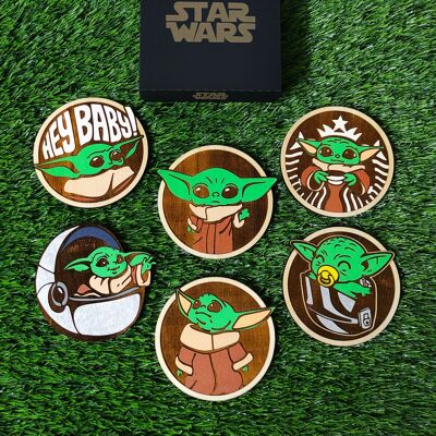 Colorful Star Wars Wooden Coasters, Baby Yoda, Grogu Nerd Housewarming, Geek Home Decor