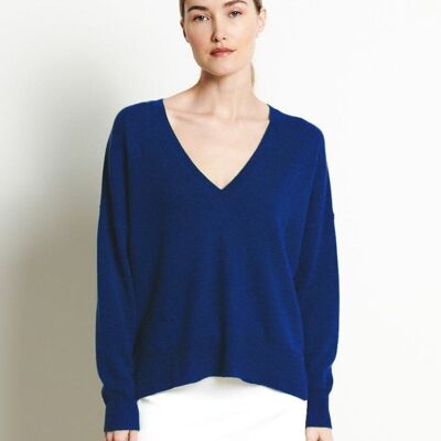 Pull col V cachemire bleu nuit femme - RIA 3